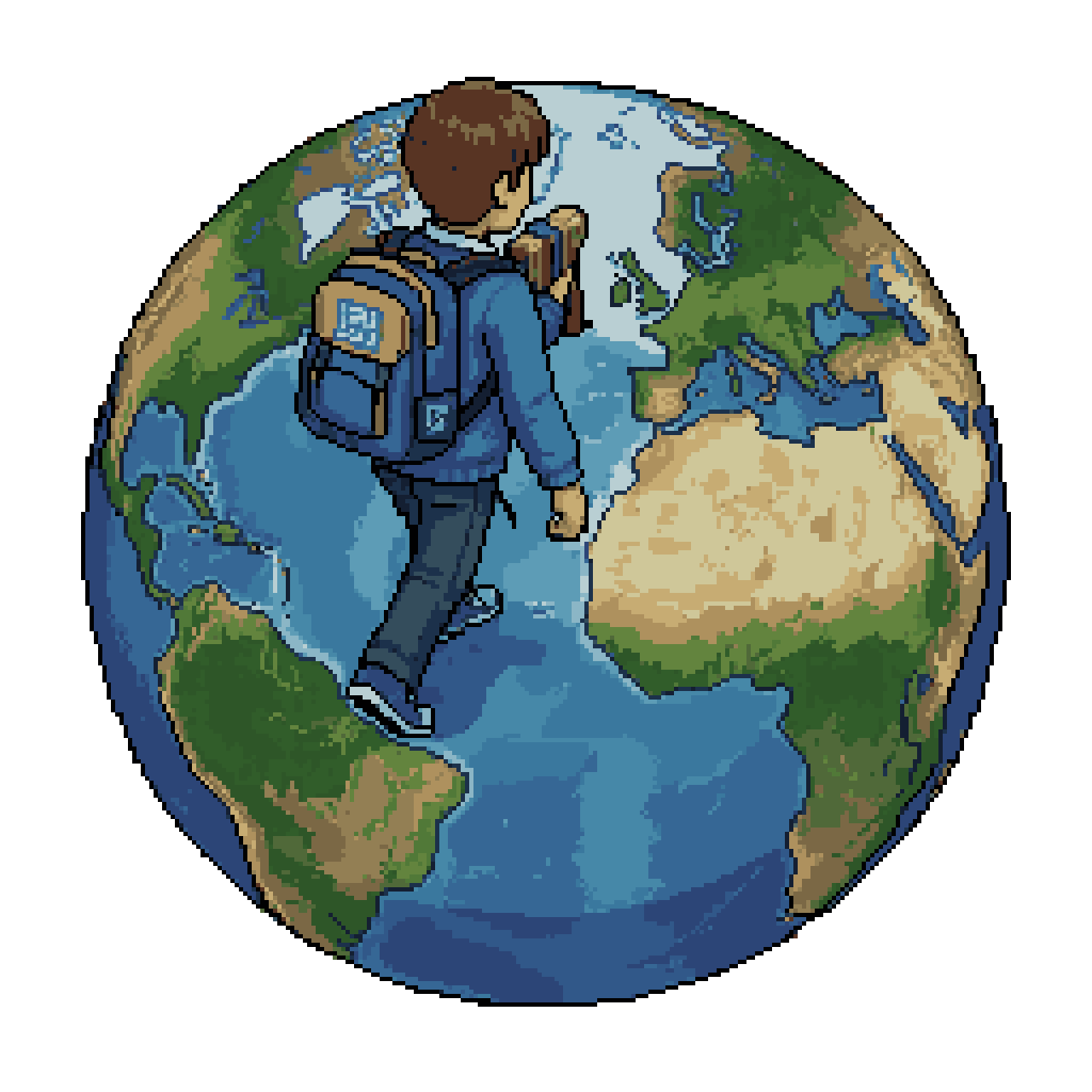 College Student Traveling Around Earth pixel art