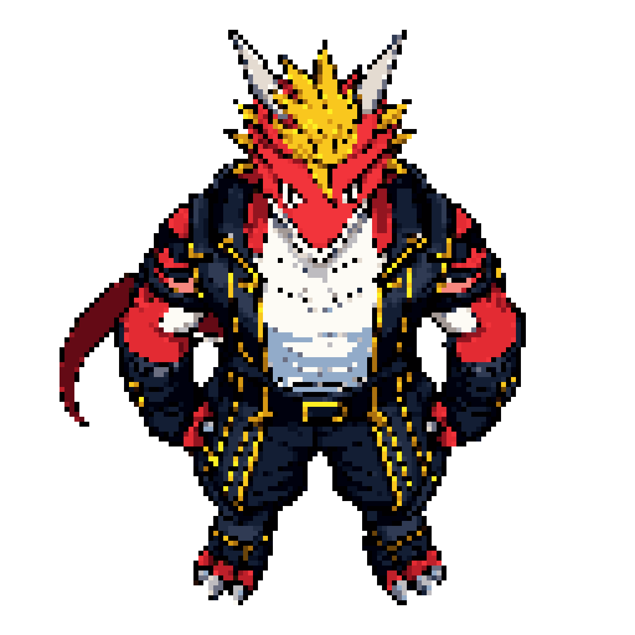 Anthropomorphic dragon with blonde hair pixel art