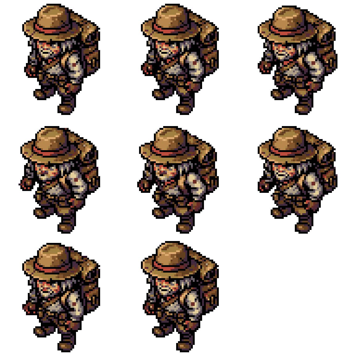Argentinian survivor in rugged clothing Idle pixel art