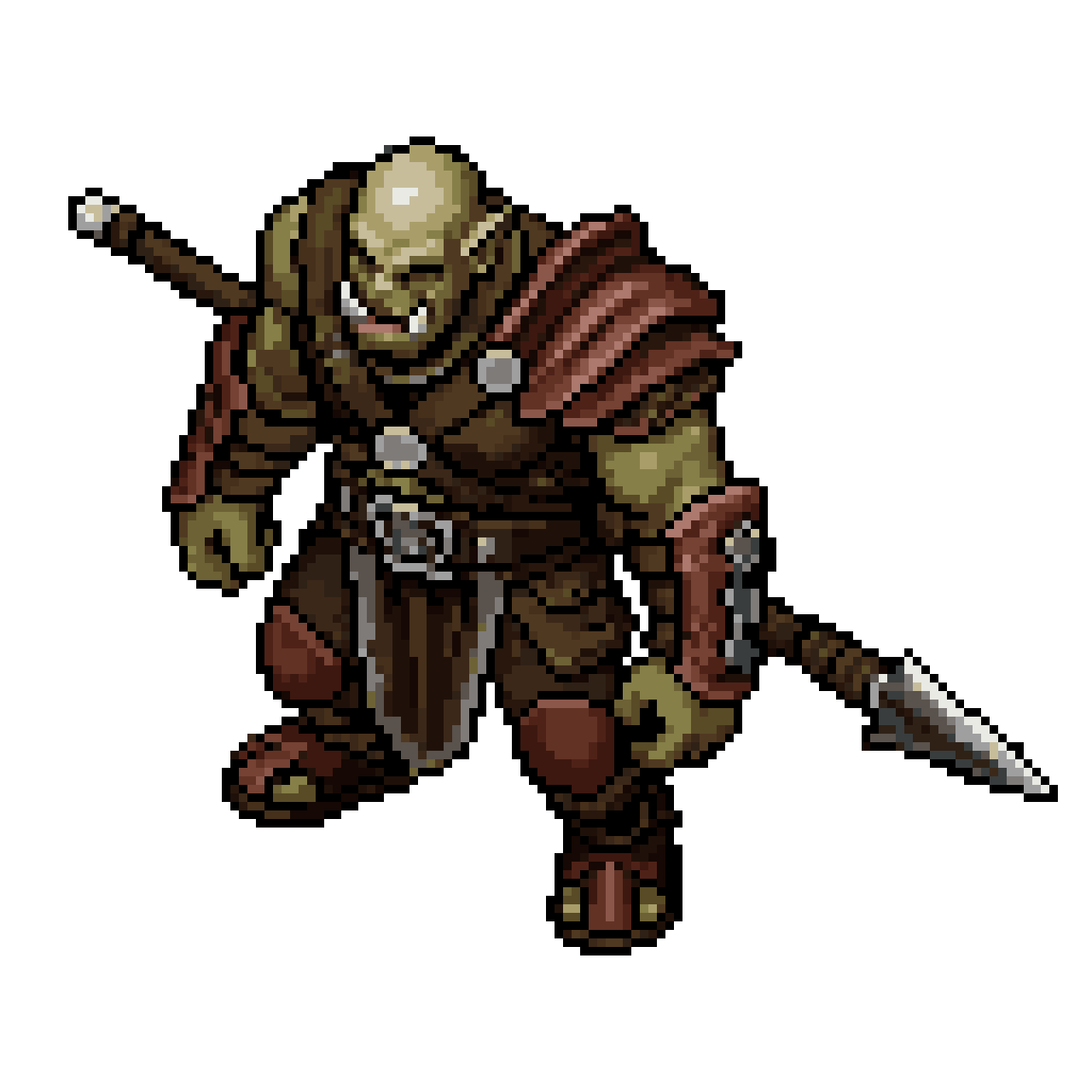 Orc Walking in Dark Fantasy pixel art
