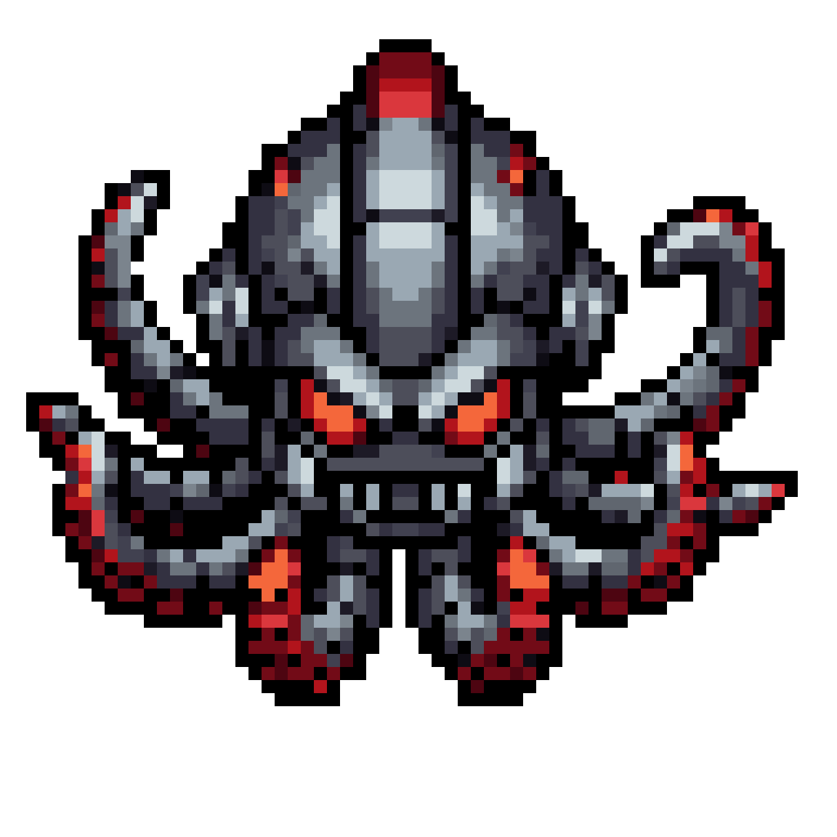 Robotic Mechanical Squid with Red Accents pixel art