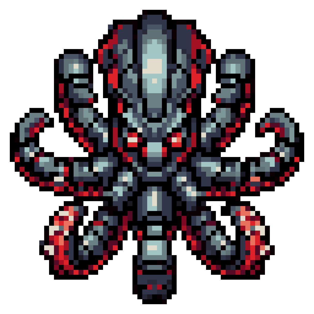 Robotic Mechanical Squid with Red Eyes pixel art