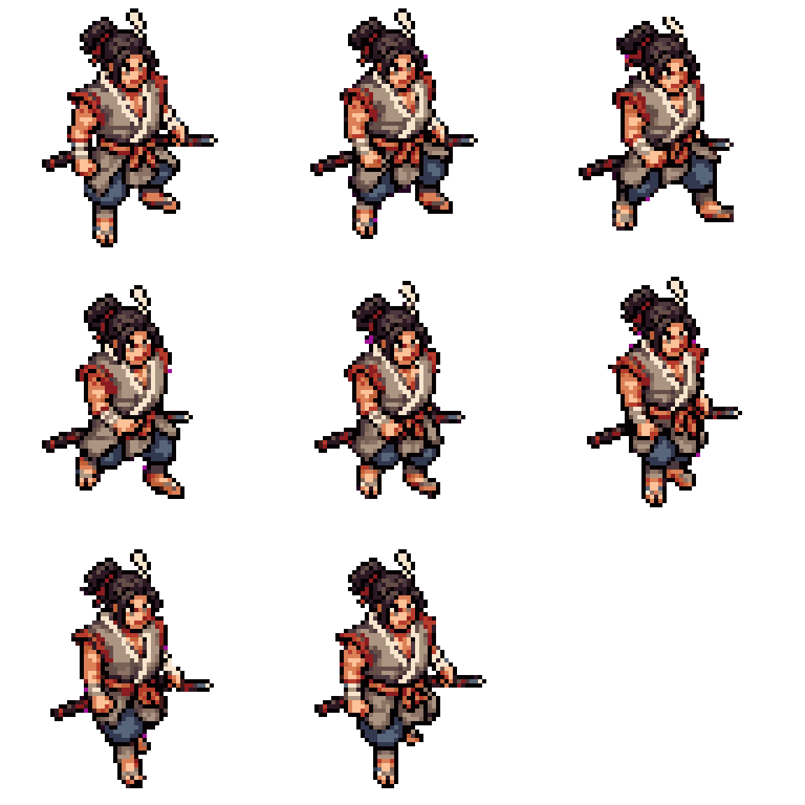 Vagabond Style Character Inspired by Musashi Miyamoto Attacking pixel art