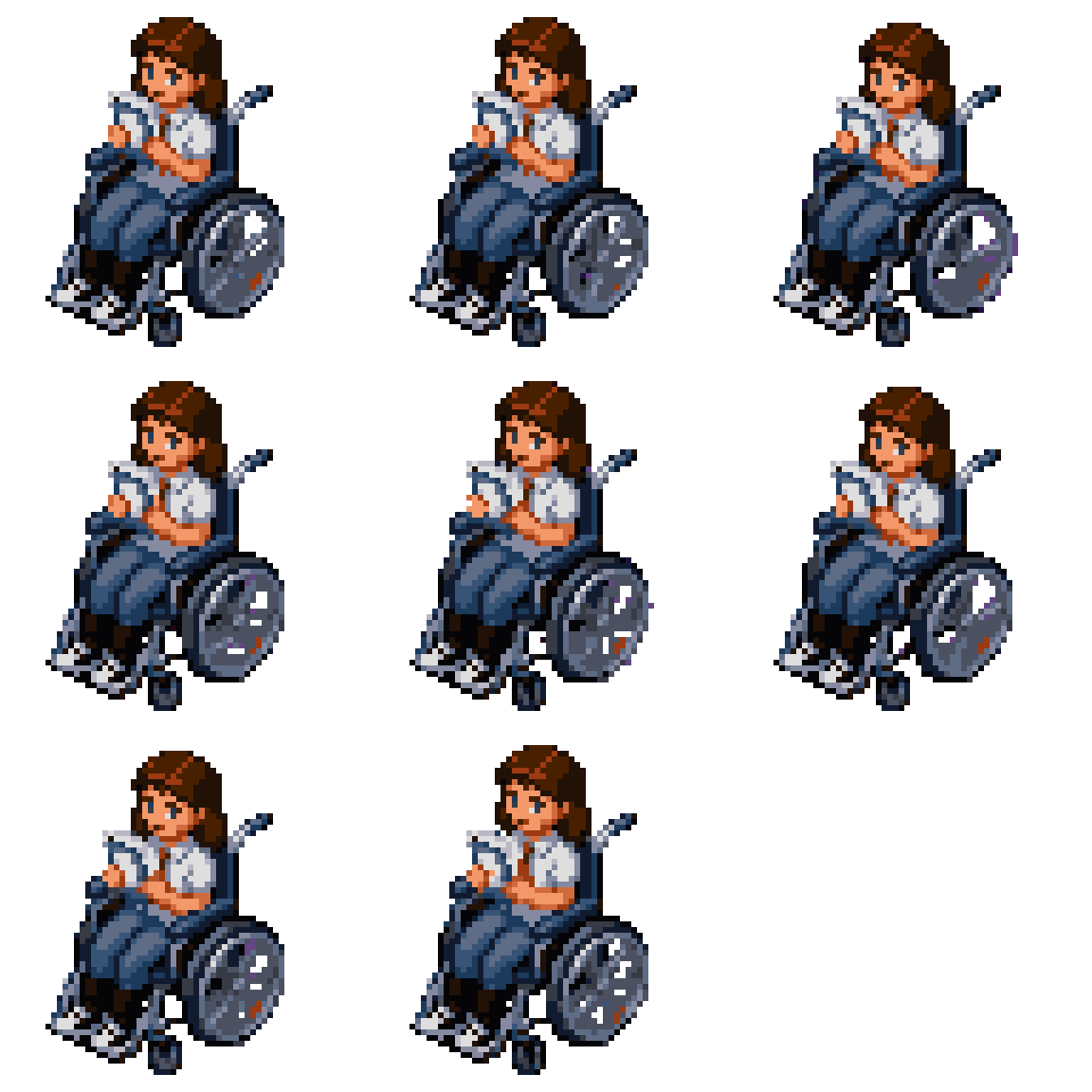 gender neutral university student in wheelchair Walking pixel art