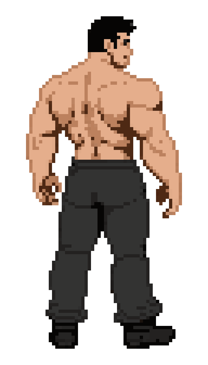 Muscular Male Character with Serious Expression pixel art