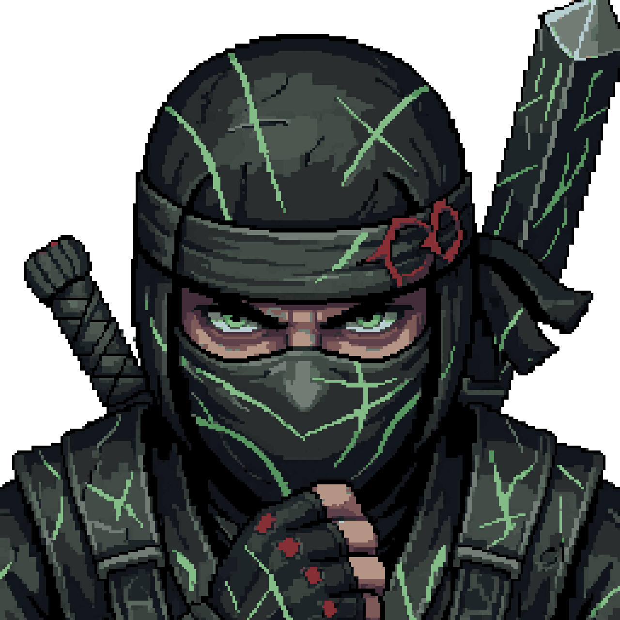 Ninja with Green Scratch Detailed Look pixel art