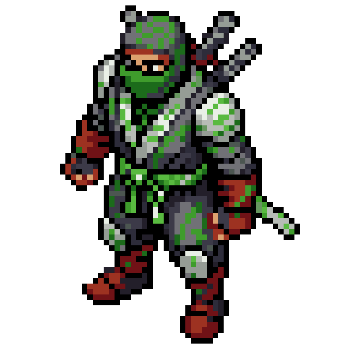 Ninja with Green Scratch Detailed Look pixel art