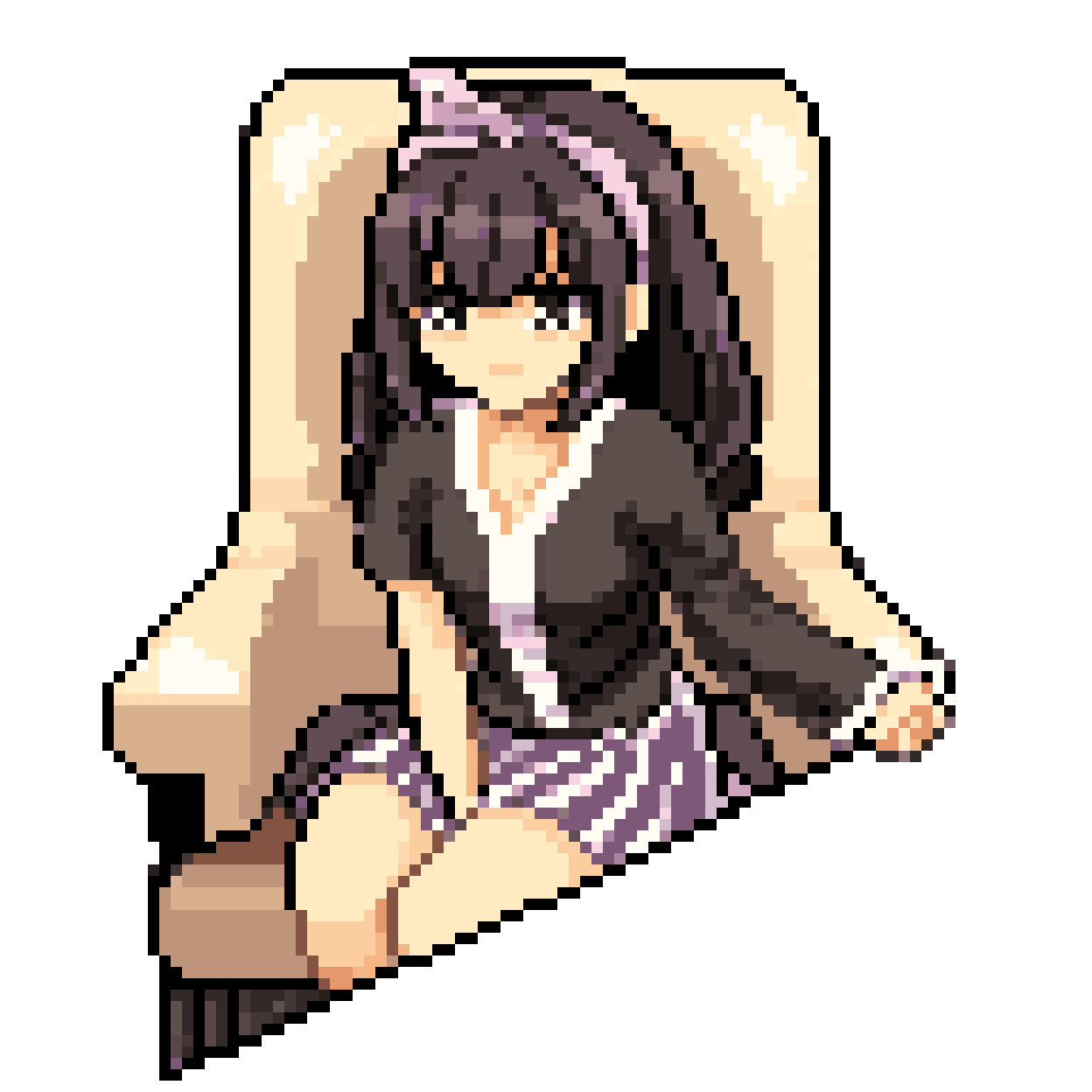 anime girl sitting on a chair pixel art