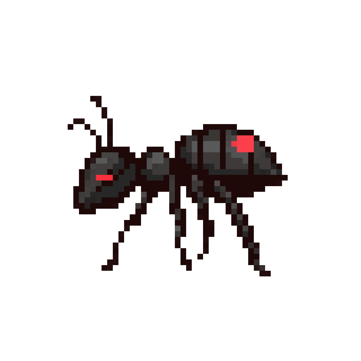 shiny black ant with red dot pixel art