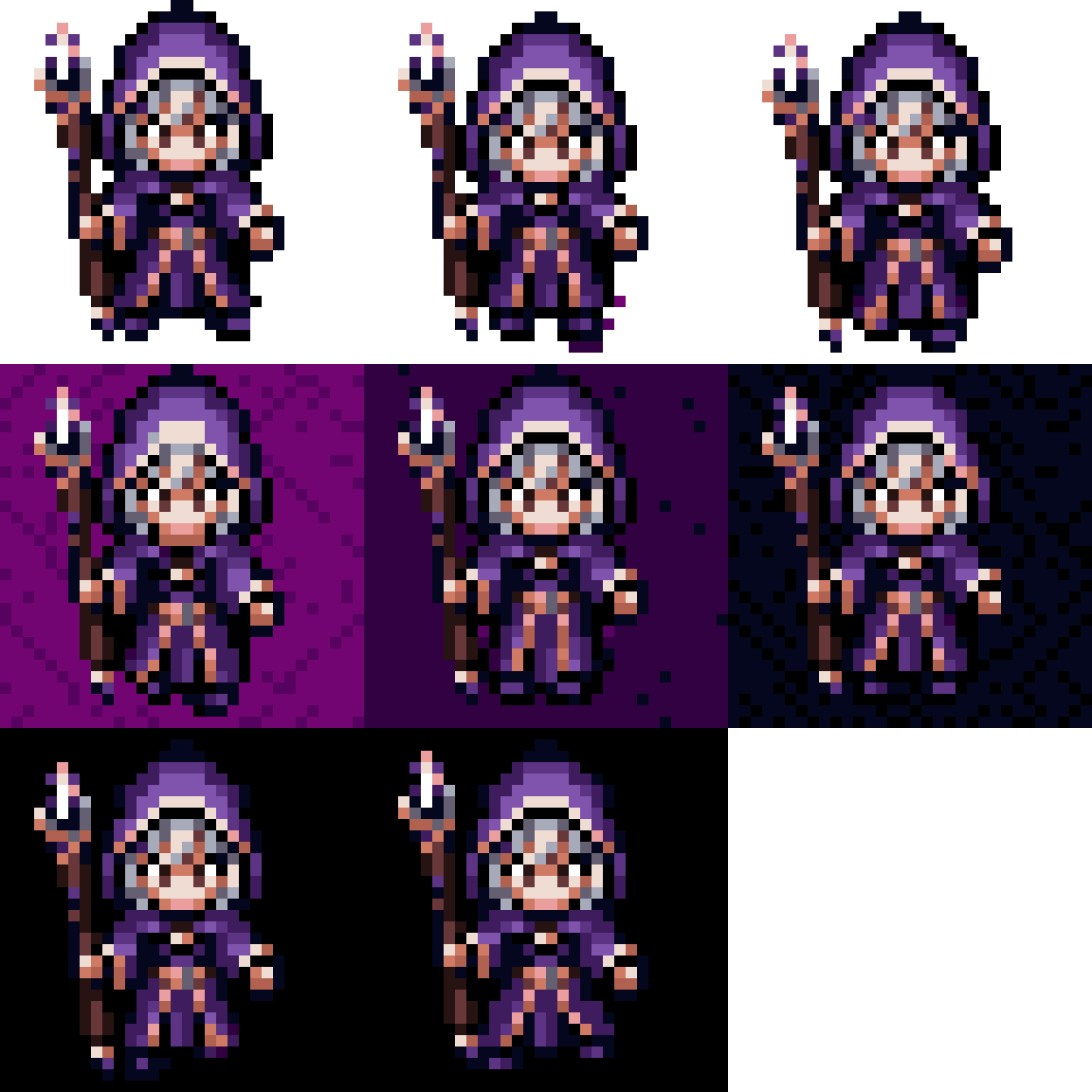Top-Down View Necromancer Character Walking pixel art