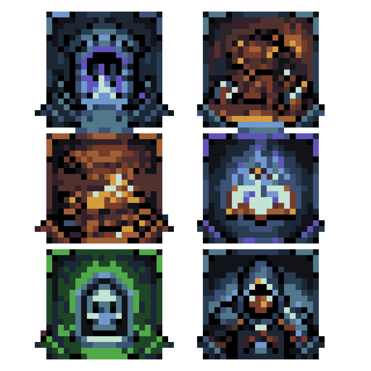 Generate 6 consistent 64x64 pixel pixel art