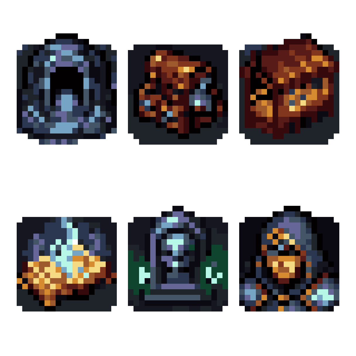 Generate 6 consistent 64x64 pixel pixel art