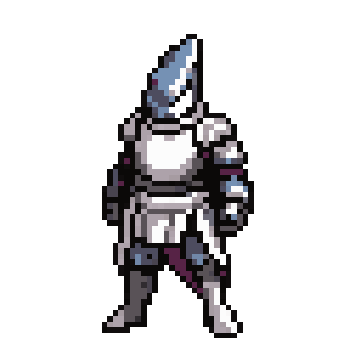 humanoid shark knight with white tunic pixel art