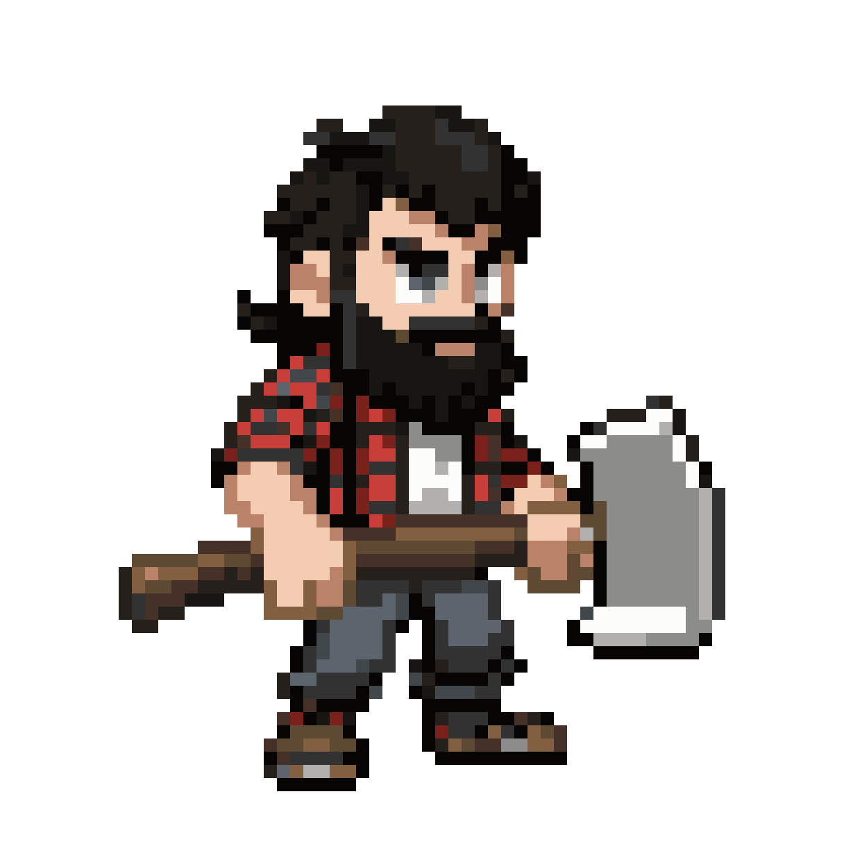 muscular dark-haired lumberjack with axe pixel art