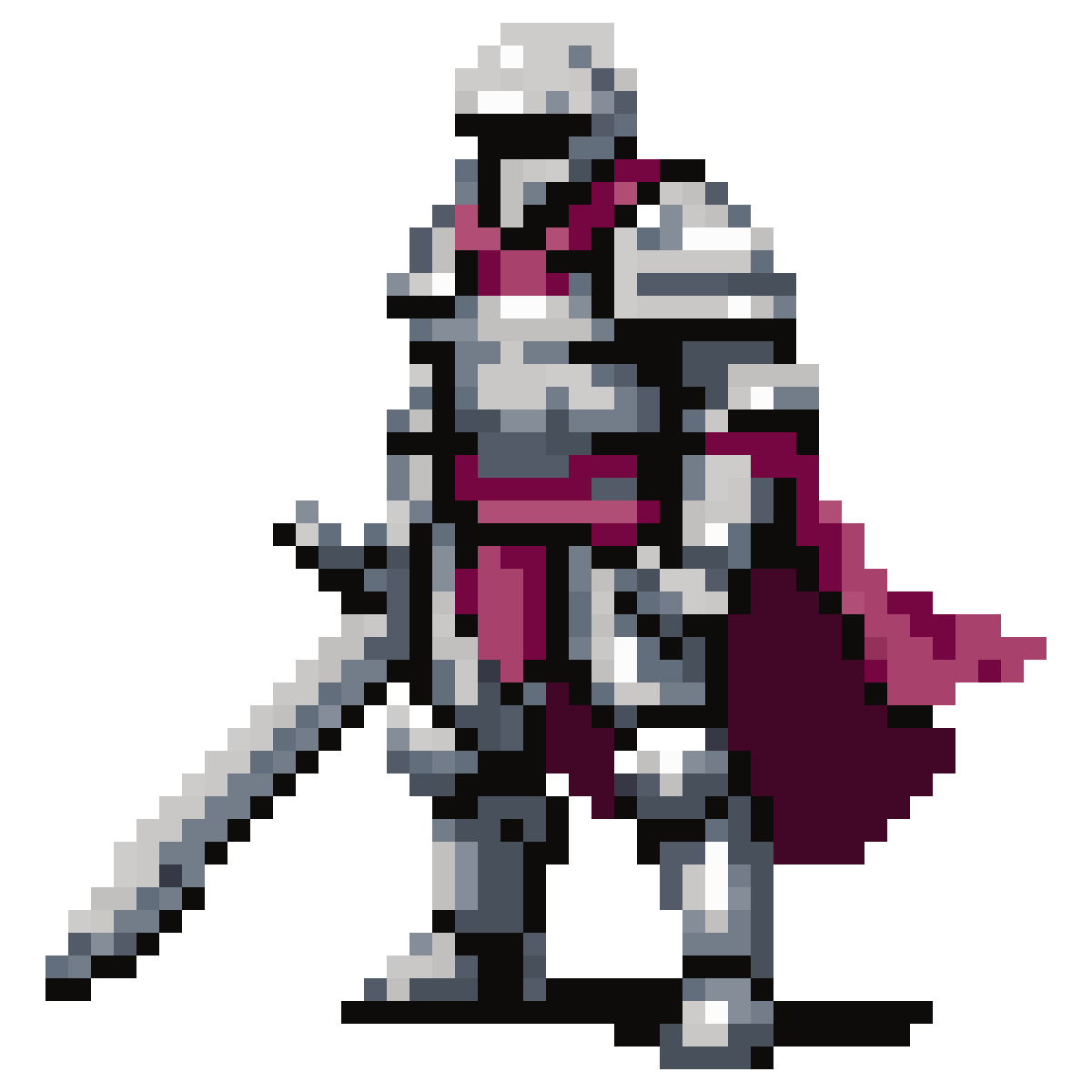 knight in red armor with sword pixel art