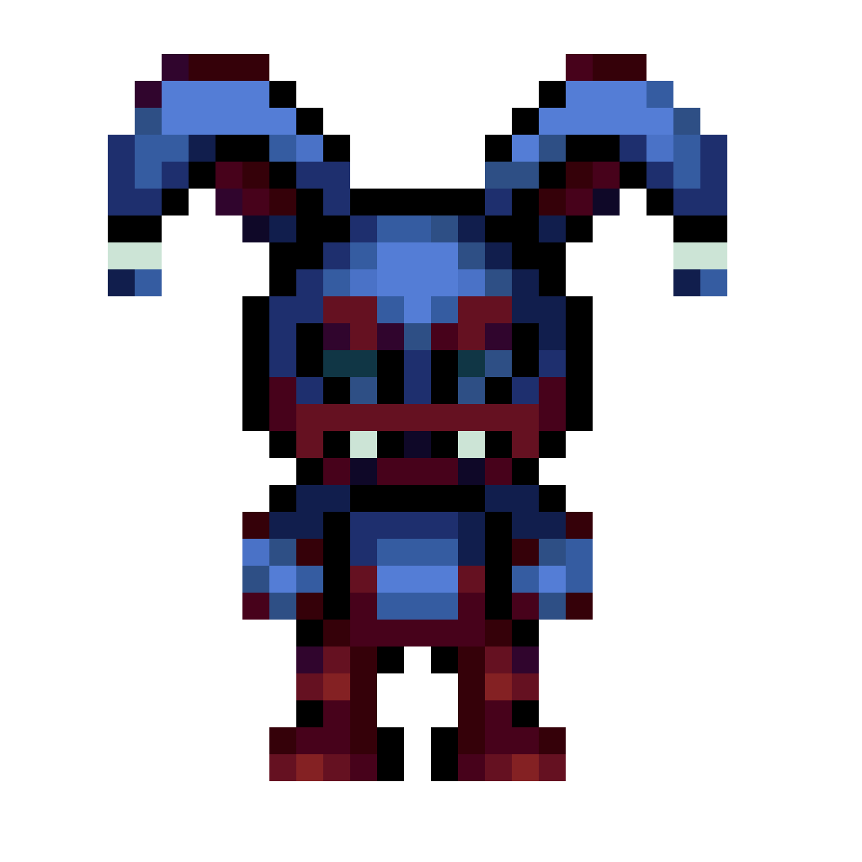 Blue humanoid creepy animatronic rabbit, pixel art
