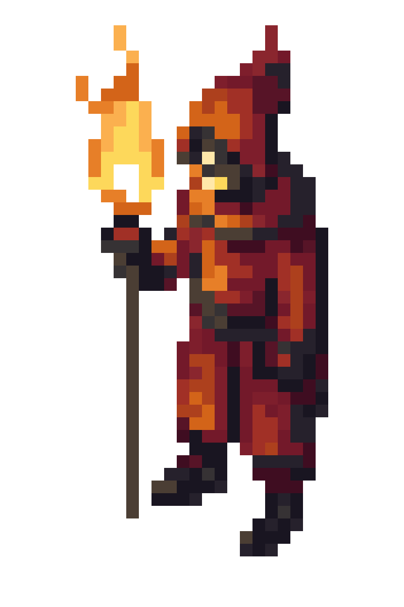 fire wizard, limited color palette, pixel art