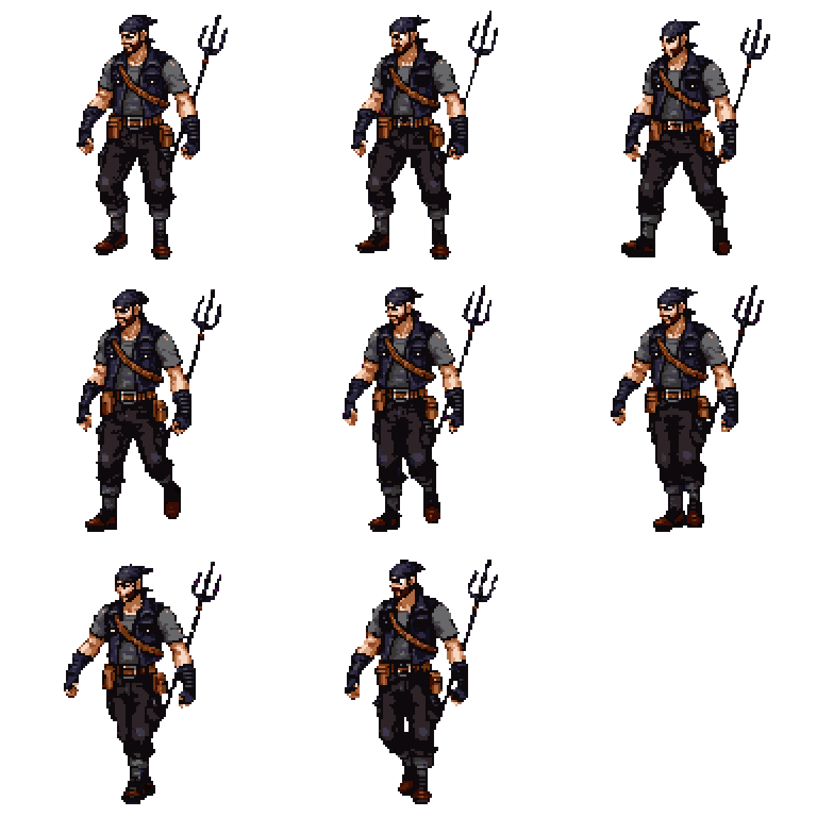rugged mercenary-pirate admiral Walking pixel art