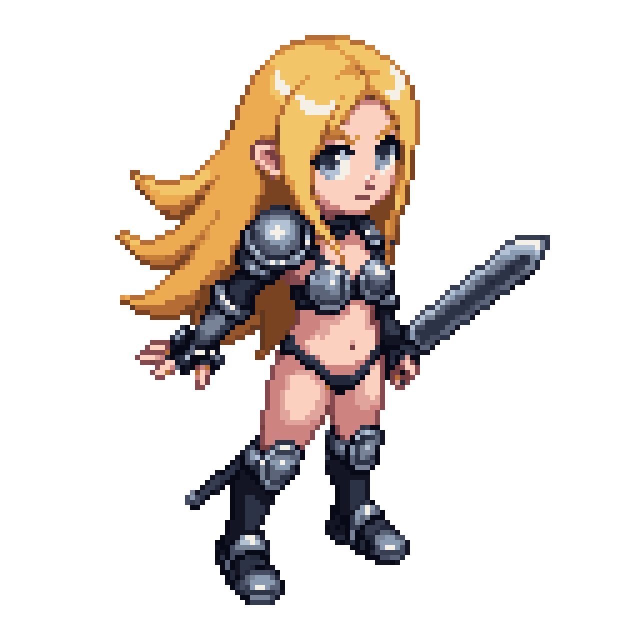 Anime Knight with Steel Bikini pixel art