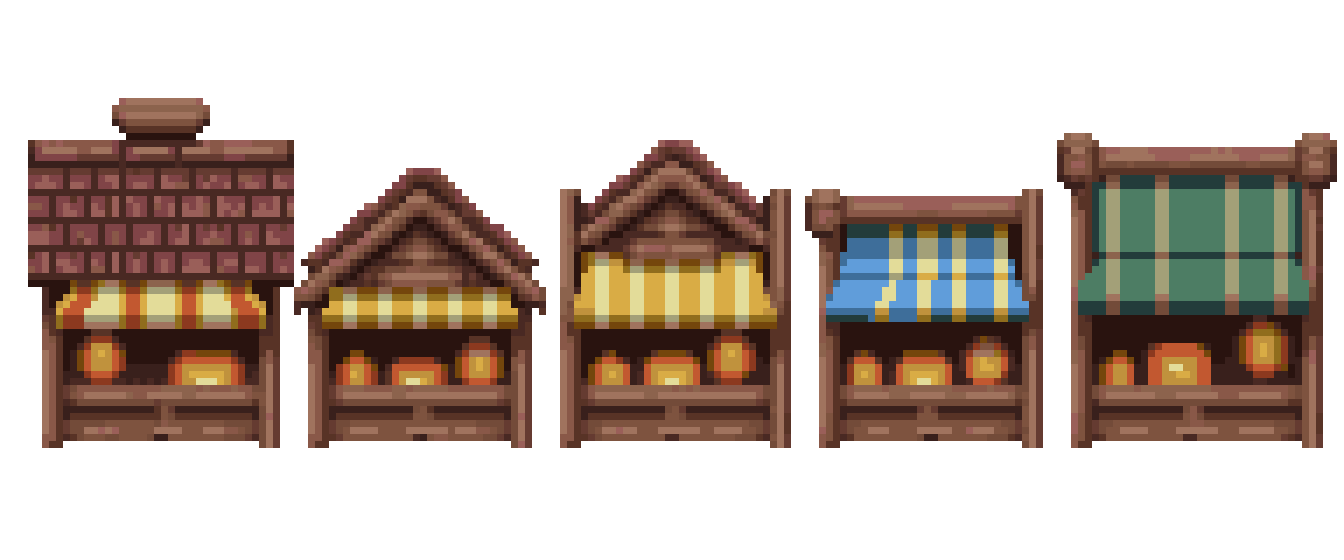 Front-facing medieval homes for RPG pixel art