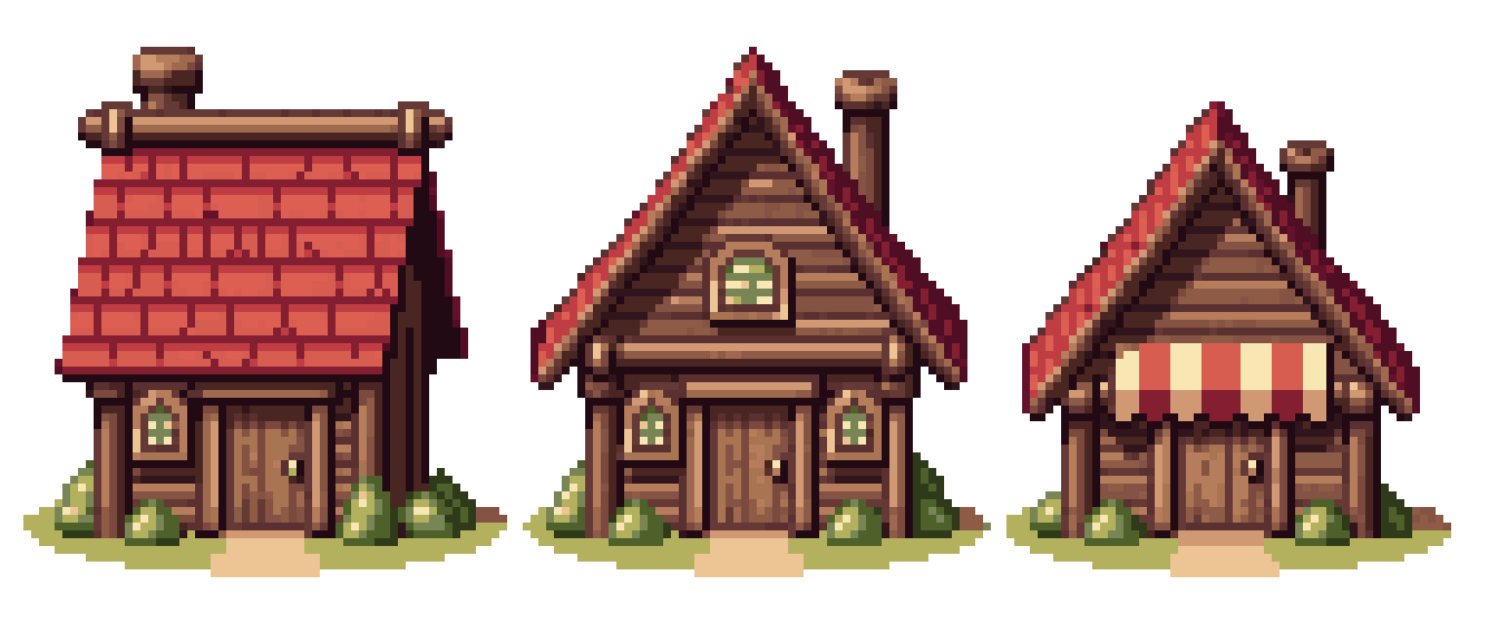 Front-Facing Medieval Homes for RPG pixel art