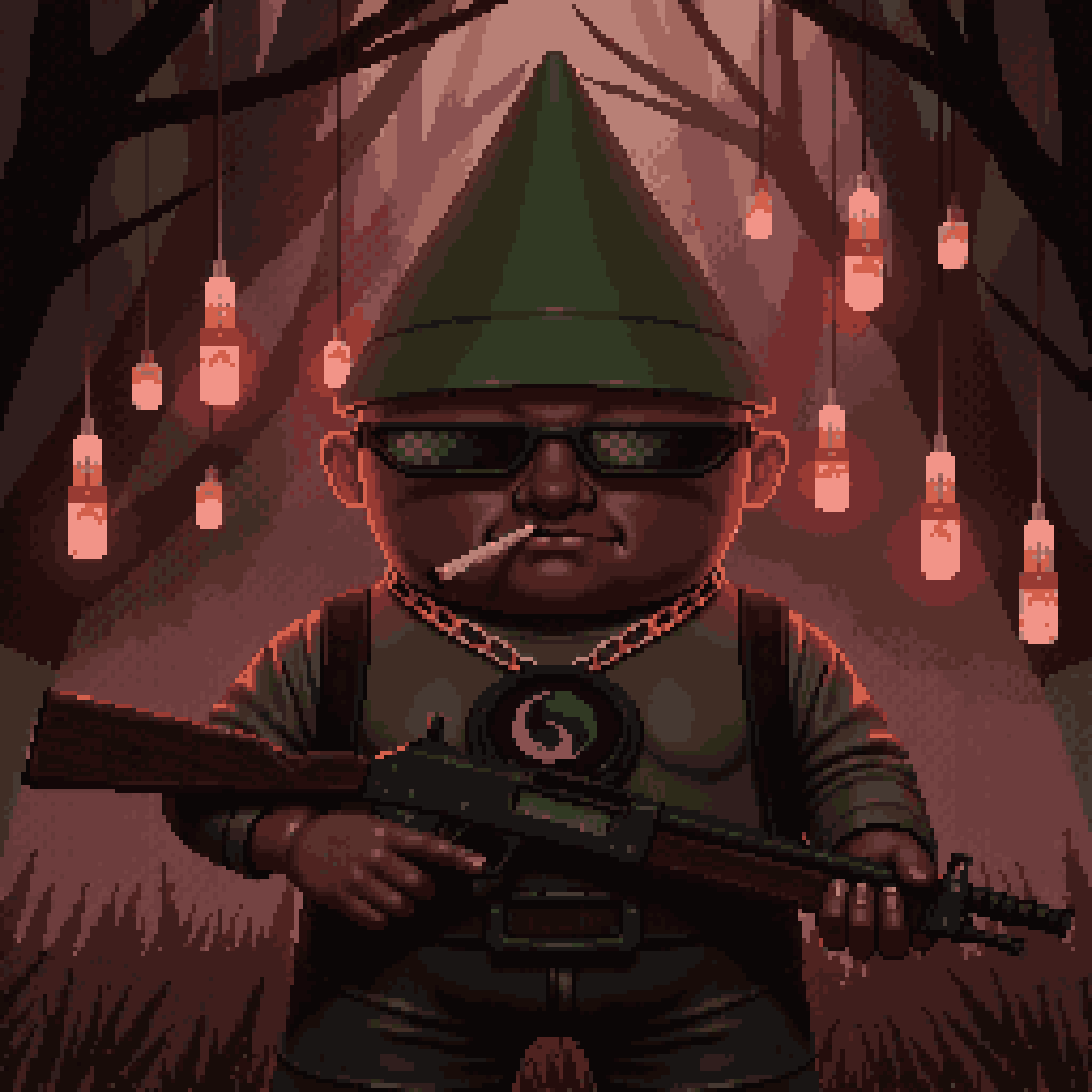 Character concept: Pixel-art forest gnome, pixel art