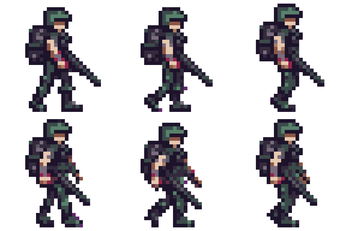 Side view of a solider Walking pixel art