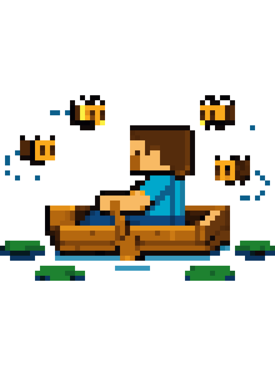 Minecraft-style Steve in a Boat pixel art