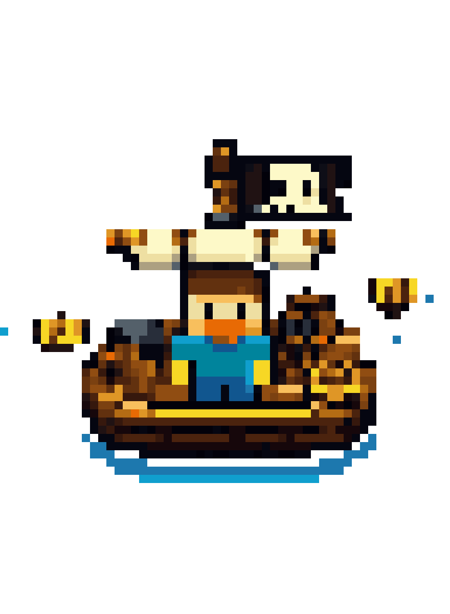 Minecraft-style Steve on Pirate Ship pixel art