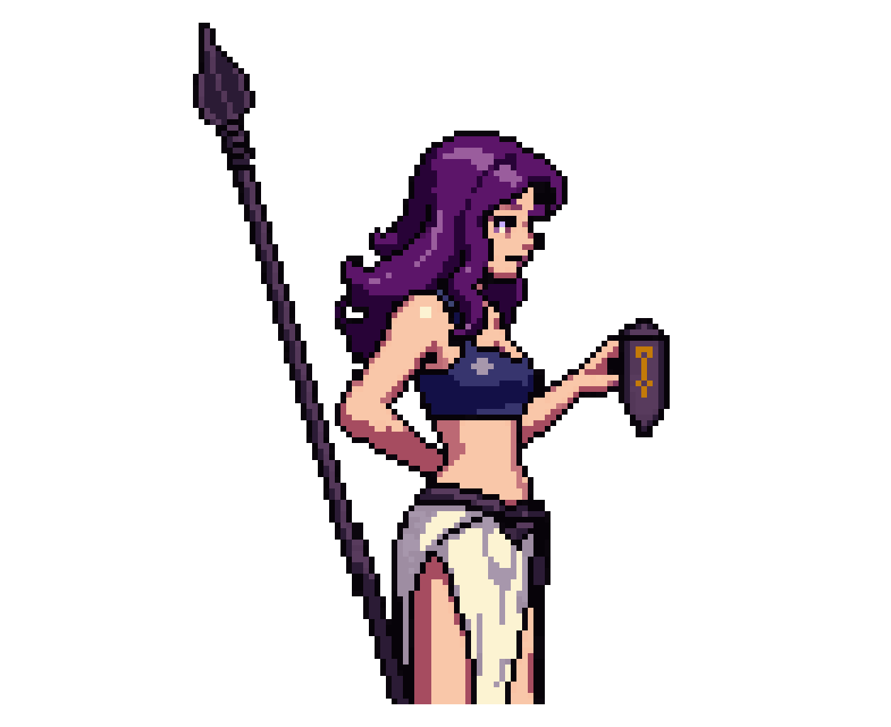 Female character with lance and orb pixel art