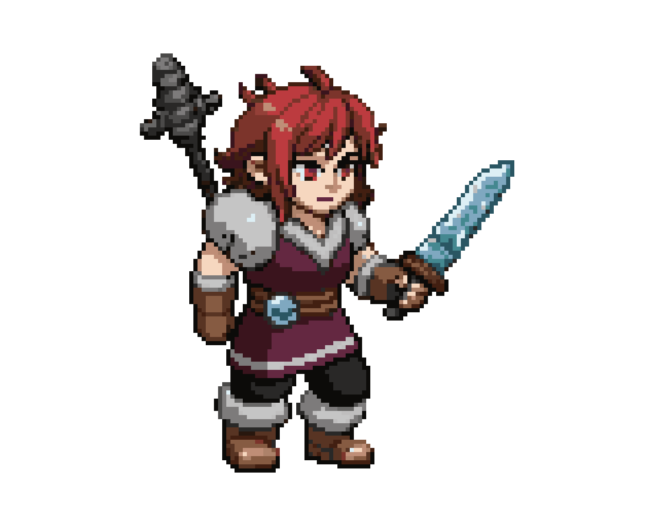 Swordmage Character with Frozen Sword pixel art