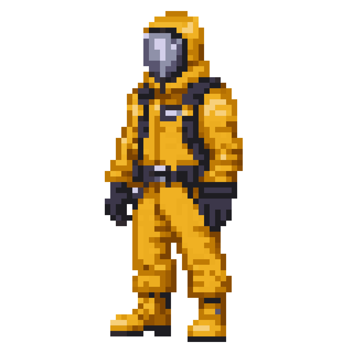 bright yellow hazmat suit character pixel art