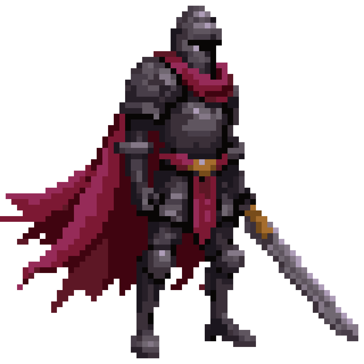 medieval dark knight in black armor pixel art