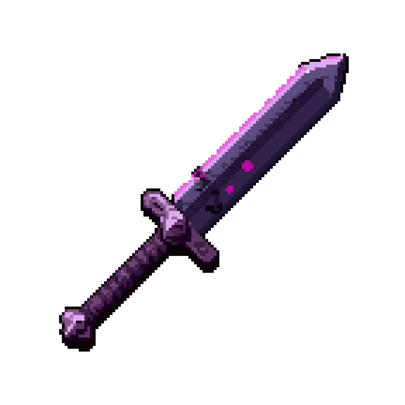 dark sleek blade in neon purple pixel art