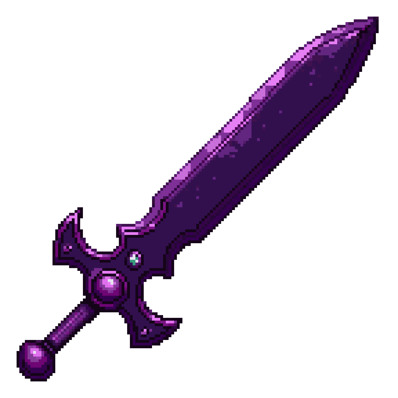 dark sleek blade in neon purple pixel art