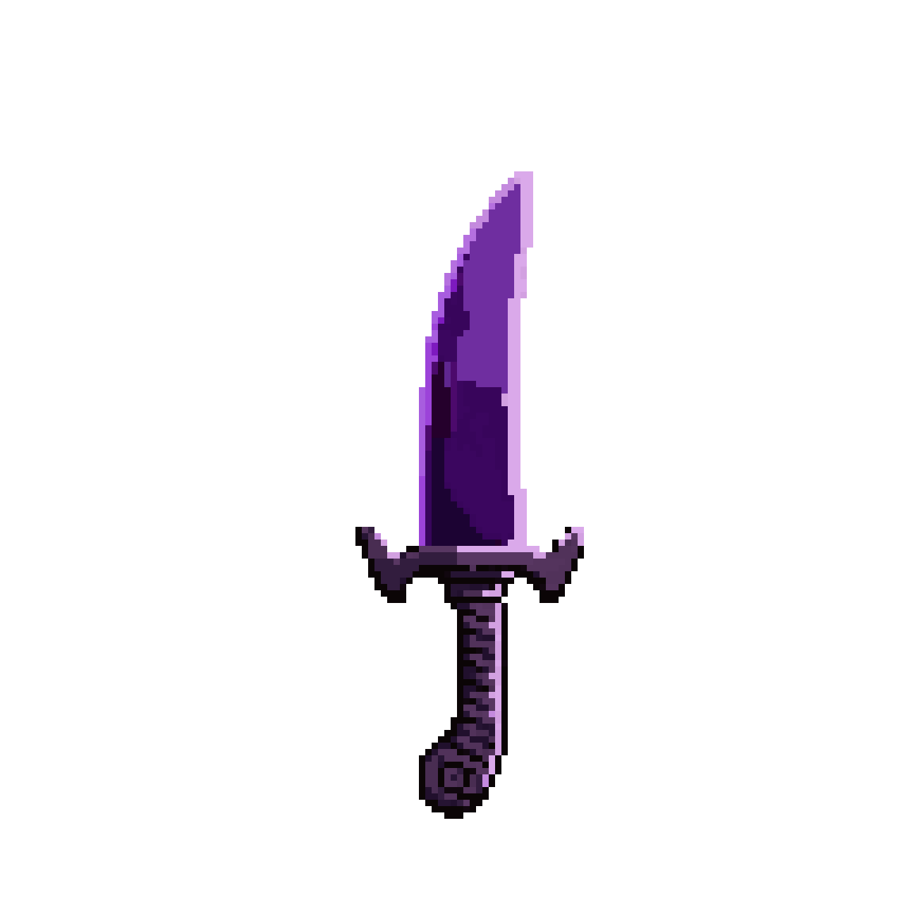dark sleek blade in neon purple pixel art