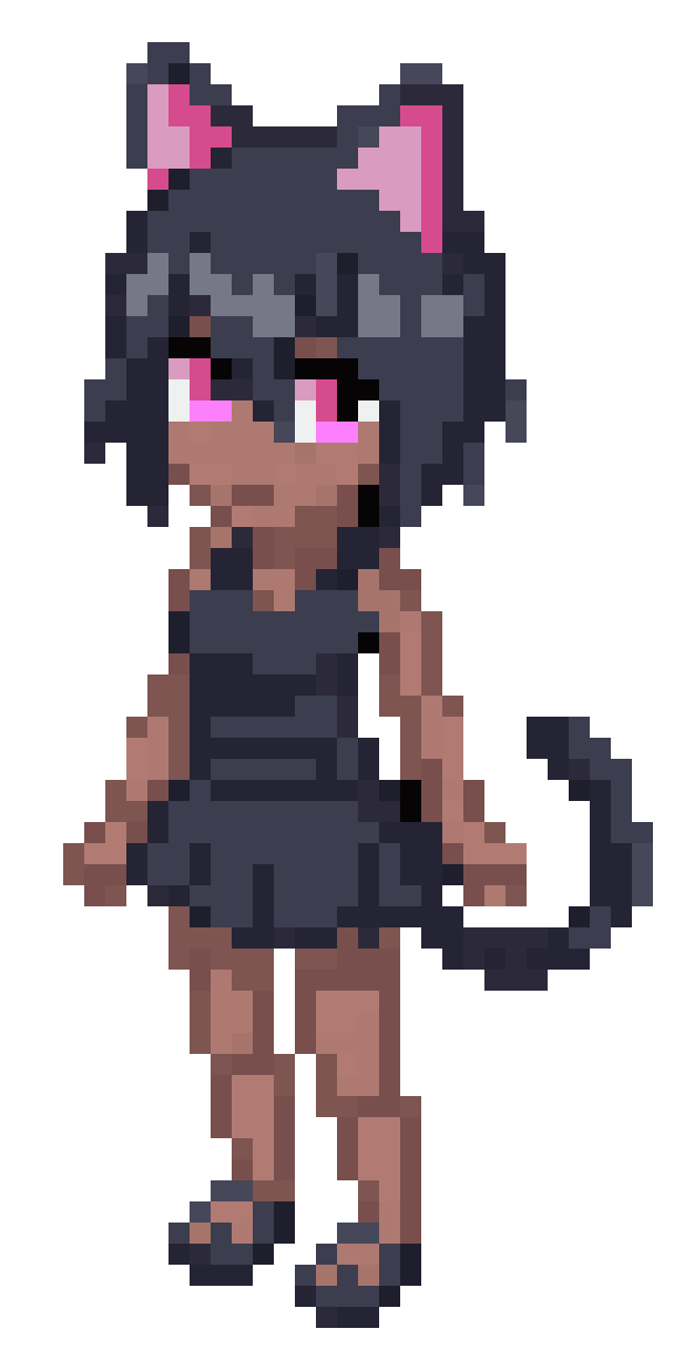 Dark Skin Catgirl with Black Ears pixel art