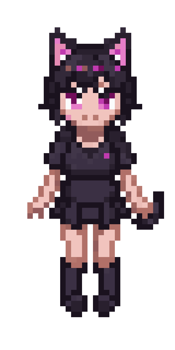 Dark Skin Catgirl with Black Ears pixel art