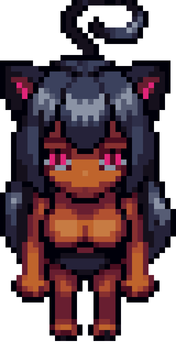 Dark Skin Catgirl with Black Ears pixel art