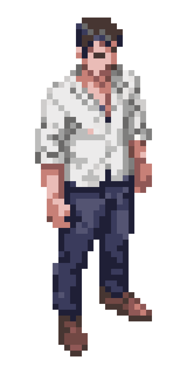 tall man with yellow eyes pixel art