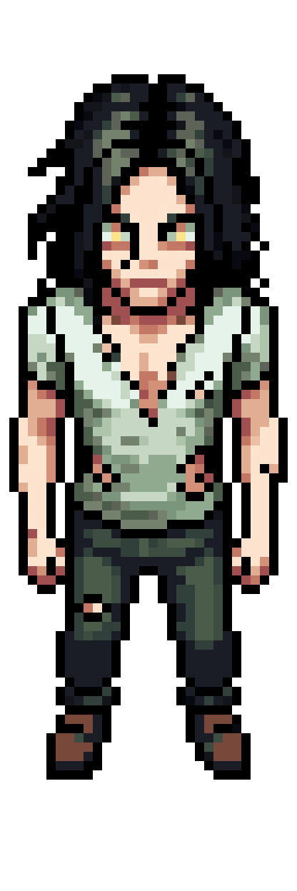 tall man with yellow eyes pixel art