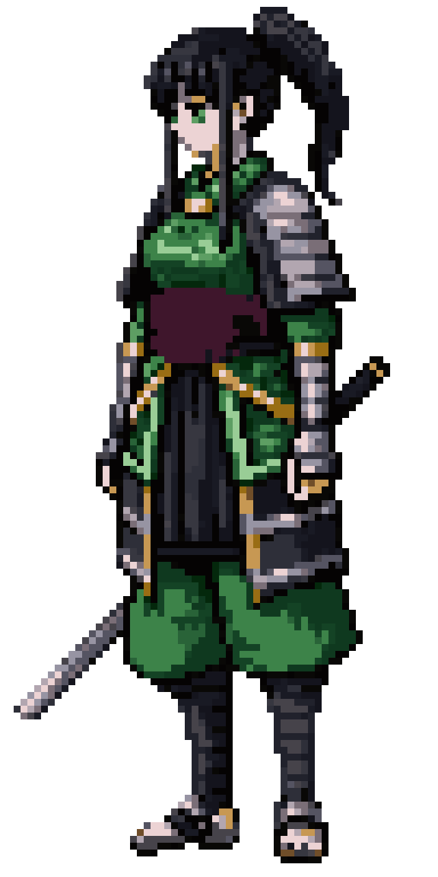 Anime female samurai era warrior, pixel art