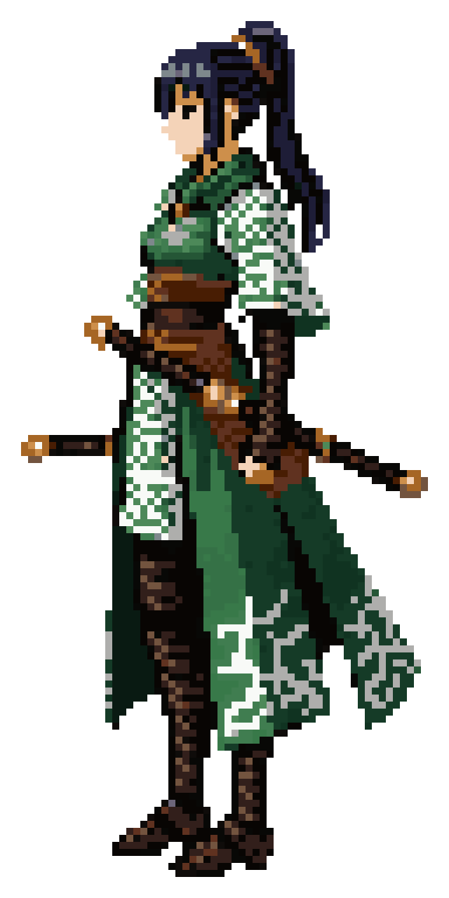 Female anime samurai era warrior. pixel art