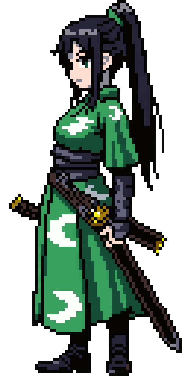 Female anime samurai era warrior. pixel art