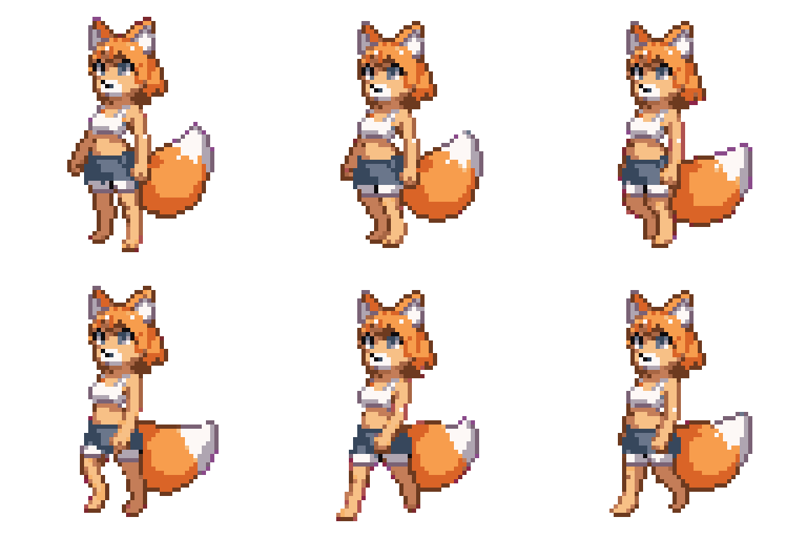 cute anthropomorphic fox girl Walking pixel art