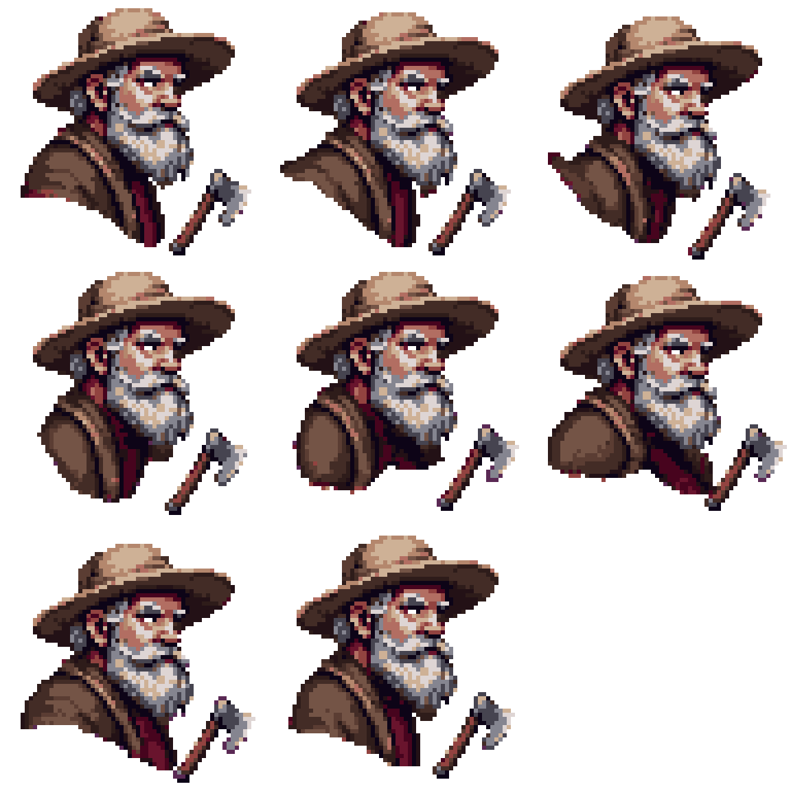 old man with straw hat and machete Walking pixel art