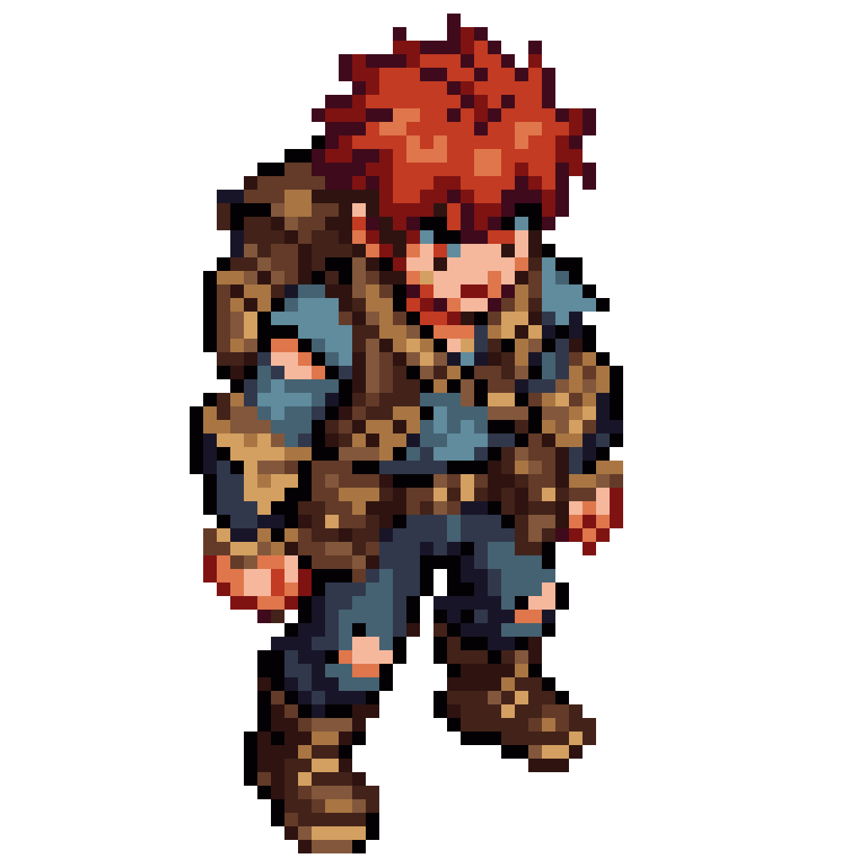 Red-haired teenager, with a satchel, pixel art
