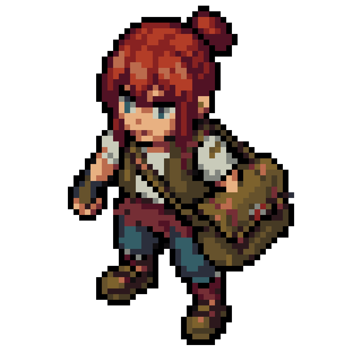 Red-haired teenager, with a satchel, pixel art