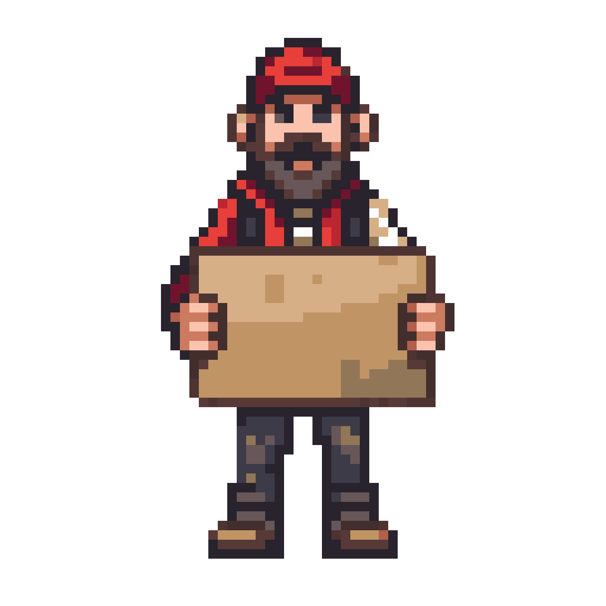 Homeless Man with Cardboard Cutout pixel art