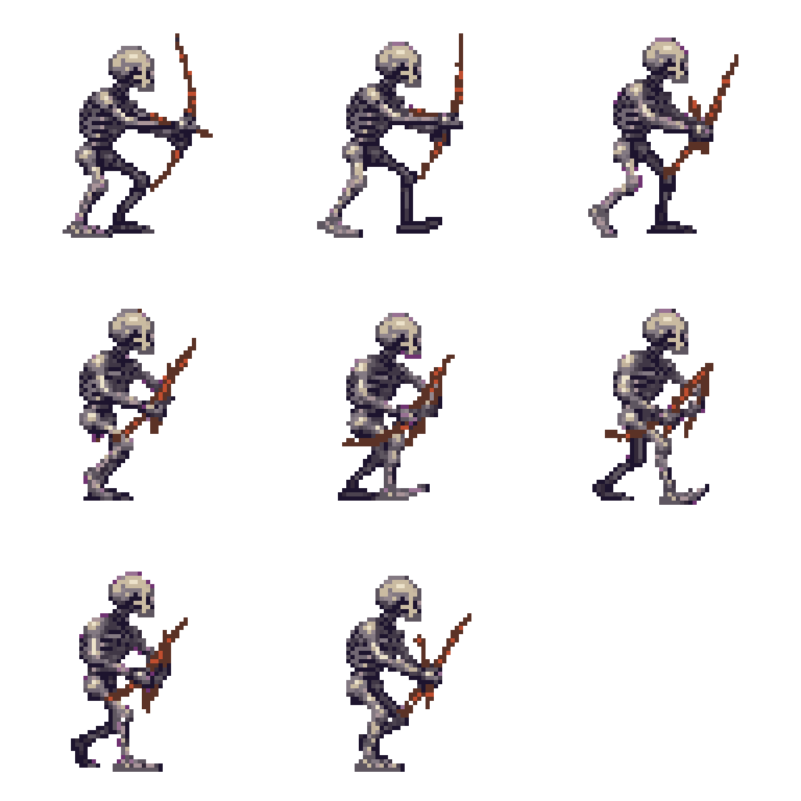 skeleton archer Walking pixel art